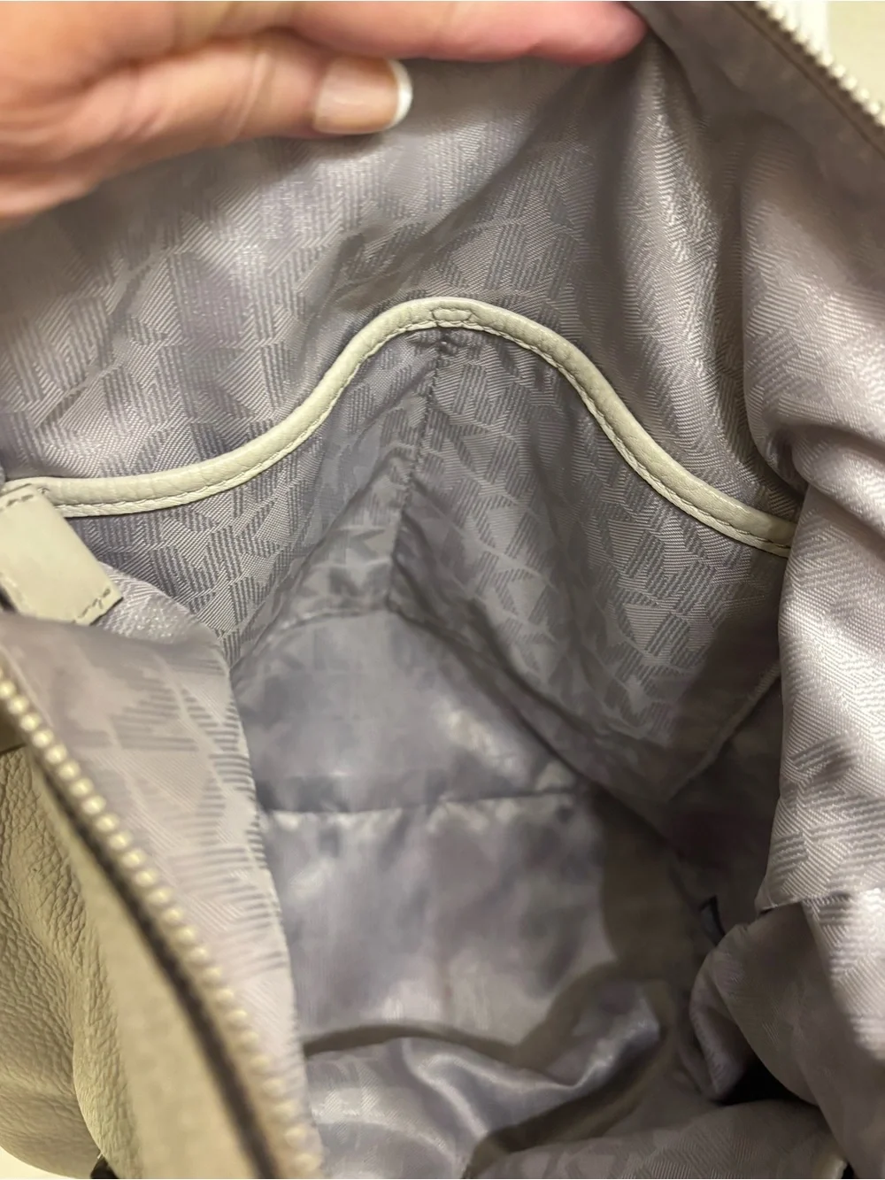 Michael Kors Elana gray and taupe slouchy bucket crossbody